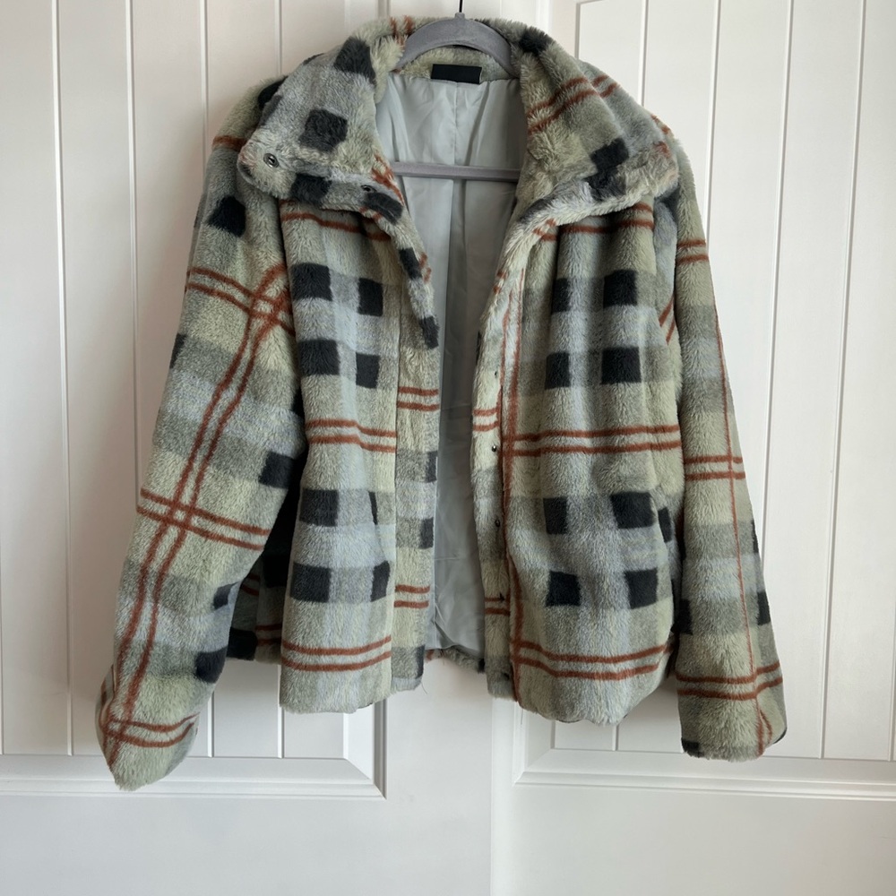 Plaid Faux Fur Jacket